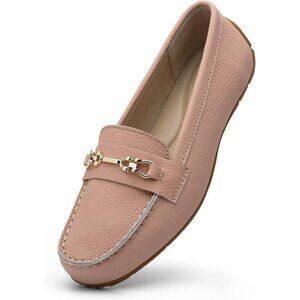 Kordal Women's Pink Leather Gold Accent Buckle Slip-Ons Walking Flats Loafers